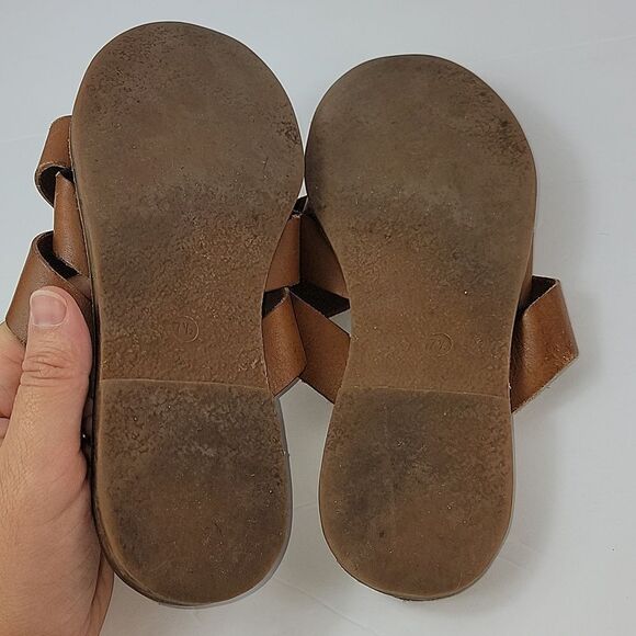 Madewell Boardwalk Woven Brown Leather Slide Women's Sandals - Picture 13 of 14